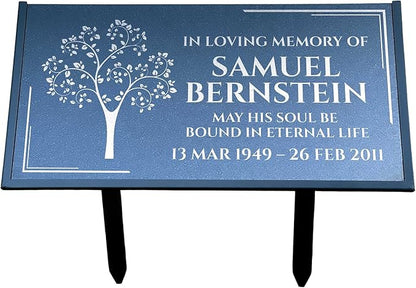 Personalized Black Granite Headstone, Tombstone 12x6 & 24x12 Memorial Grave Marker with Metal Stand, Graveyard Sign
