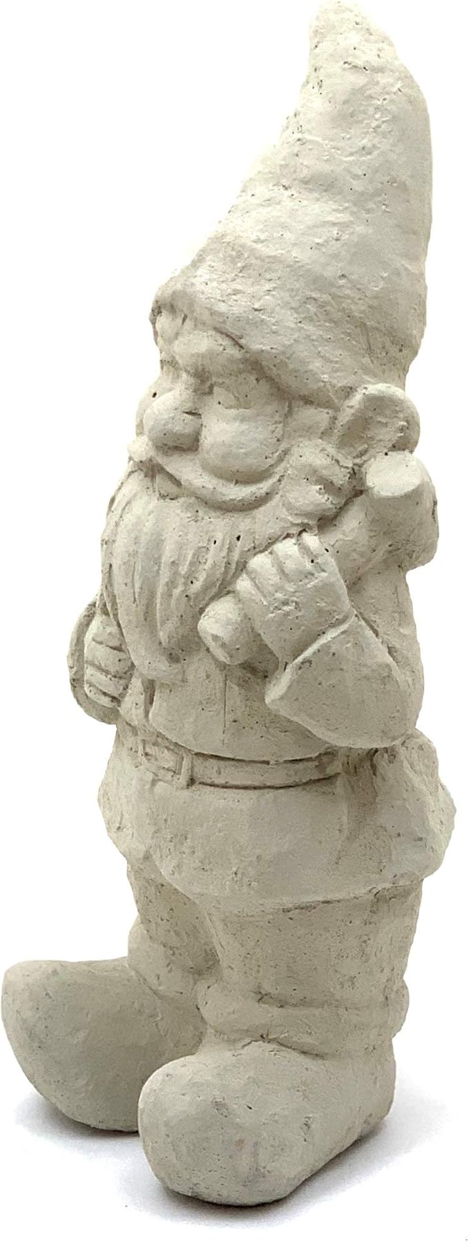 Garden Gnome with Mallet: Solid Durable Stone Statue with Vintage Texture. Sealed for Outdoors. Handcrafted USA. (Classic/White)