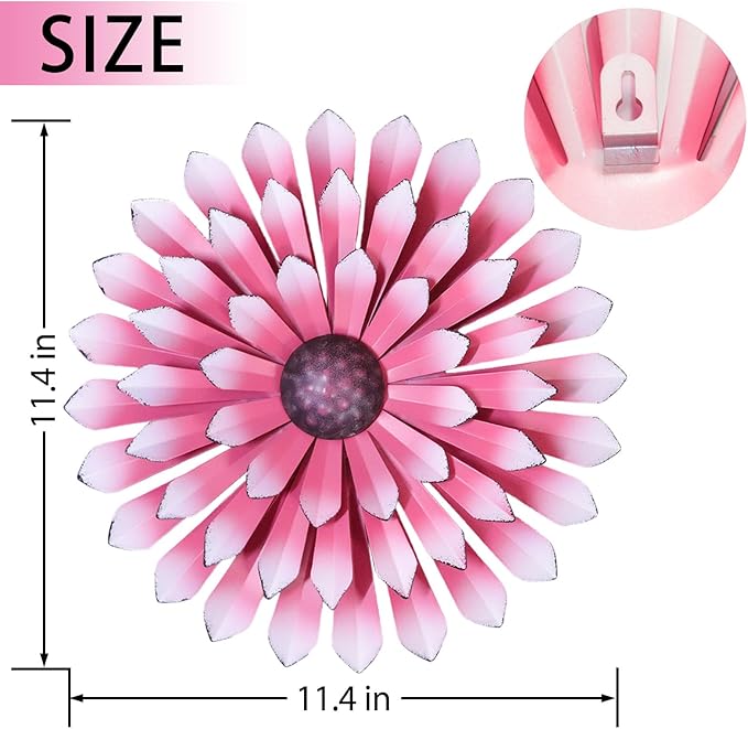 AHYS Metal Flowers Wall Decor Indoor Outdoor Metal Wall Art for Farmhouse Home Living Room Bedroom Bathroom Garden Decor – Pink