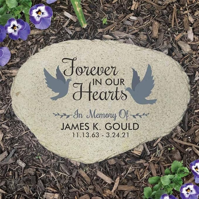 GiftsForYouNow Forever in Our Hearts with Doves Personalized Memorial Garden Stone, Flat UV Resin Stone, Measures 11.25" W x 7.75" H, Cemetery Decoration, Sympathy Gift, Mother Memorial