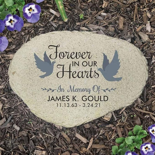 GiftsForYouNow Forever in Our Hearts with Doves Personalized Memorial Garden Stone, Flat UV Resin Stone, Measures 11.25" W x 7.75" H, Cemetery Decoration, Sympathy Gift, Mother Memorial