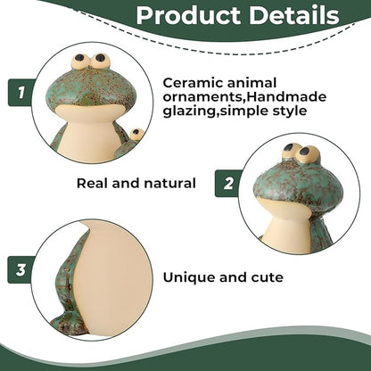 Garden Frog Decor Set of 3 Outside Ceramic Frog Statues Cute Yard Decoration Funny Holiday Ornament for Patio Backyard Pond Pool Front Porch Mom Grandma Family Friend