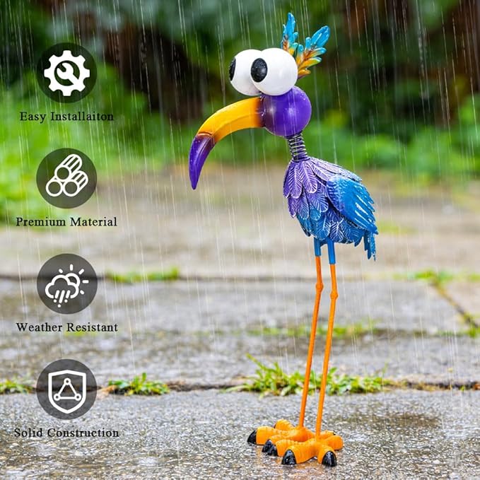 27“ Metal Purple Big-Eyed Bird Statue Garden Decor, Big-Eyed Bird Garden Statue Decor Yard Art for Home Kitchen Outdoor Patio Lawn Decor