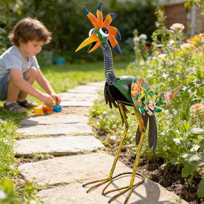 24'' Metal Wacky Peacock Garden Statues Outdoor Decor, Rooster Decor Chicken Yard Sculptures Art Decoration for Home Outsiede Patio Lawn Backyard, Gift for Women Lovers Moms(Red & Green)