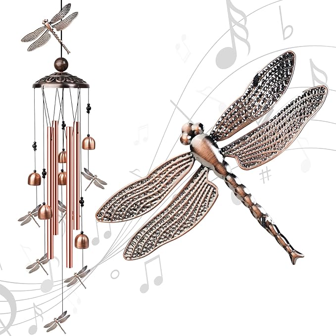 Dragonfly Wind Chimes for Outside, Decorative Wind Chimes with 4 Aluminum Tubes Hanging Bells, Memorial Windchimes Outdoors with S Hook for Patio Garden Decor, Unique Gift for Mom Grandma