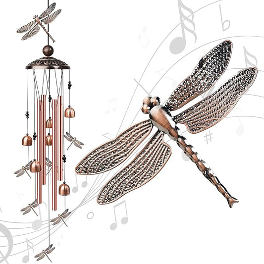 Dragonfly Wind Chimes for Outside, Decorative Wind Chimes with 4 Aluminum Tubes Hanging Bells, Memorial Windchimes Outdoors with S Hook for Patio Garden Decor, Unique Gift for Mom Grandma