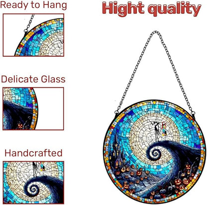 GENANY Spooky Stained Glass Window Hanging, Spring Sun Catcher with Metal Chain and Hook, Romantic Gifts for Women Friends Family, Garden Decor, Housewarming Gifts, Outdoor Decor