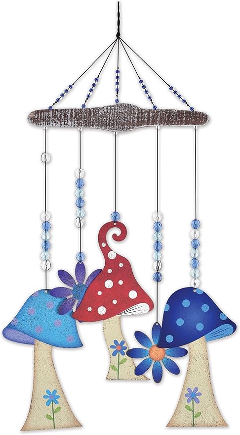 Sunset Vista Designs Windchimes - Cute Forest Themed Hand-Crafted Metal Wind Chime, 24-Inch, Mushroom