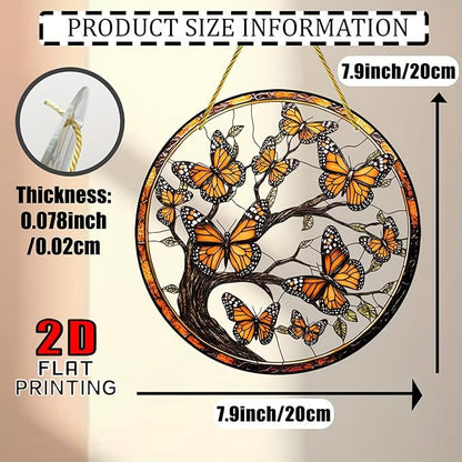 7.87Inch Butterfly Sun Catcher Acrylic Garden Cute Yellow Tree of Life Stained Suncatcher Decor Colorfu Glass for Wall Home, Garden, Housewarming Women Neighbor Decor Gifts for Mom