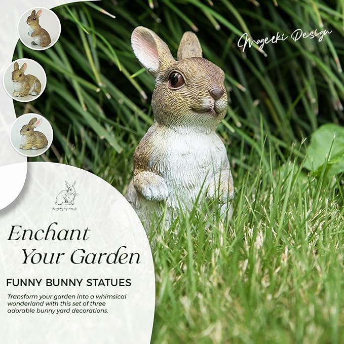 3 Pcs Bunny Decor Figurines Garden Decorations, Cute Bunny Yard Statues Outdoor, Easter Rabbit Statues, Hand-Painted Resin Animal Figurines for Home Table Decor