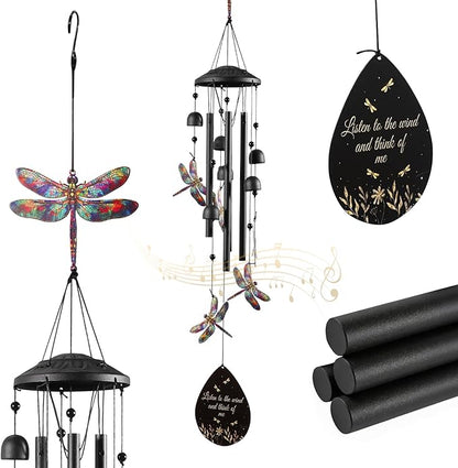 Dragonfly Wind Chime for Outside, Alloy Material Windchimes Outdoors, Fun Black Wind Chimes, for Outdoor, Garden, Yard, Patio Decoration, Gifts for Mom Neighbor Friend Unisex, Valentine's Day Gifts