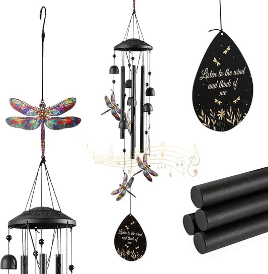 Dragonfly Wind Chime for Outside, Alloy Material Windchimes Outdoors, Fun Black Wind Chimes, for Outdoor, Garden, Yard, Patio Decoration, Gifts for Mom Neighbor Friend Unisex, Valentine's Day Gifts