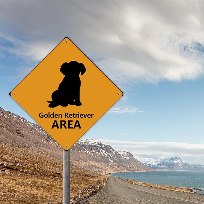 Caution Golden Retriever Crossing XING Tin Sign Golden Retriever Dog Area Warning Street Sign Golden Retriever Novelty Road Sign for Outdoor Home Driveway Garden Yard Park 12x12in