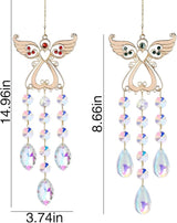 Angel Sun Catcher with Crystal, White and Silver, Metal and Crystal, 15 Inch, Hanging Wind Chime Ornament for Windows, Garden, Home Decor, Wedding, Christmas Tree (Green)