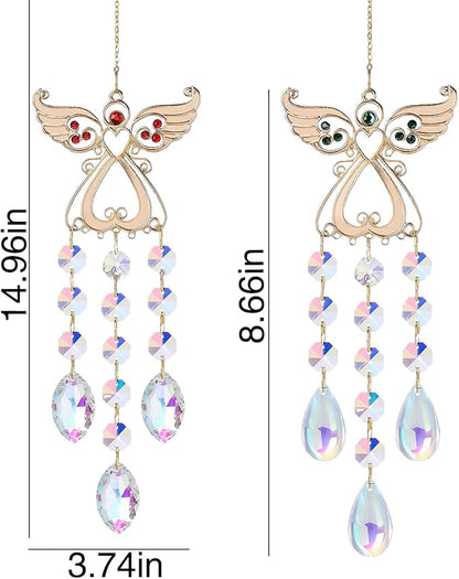 Angel Sun Catcher with Crystal, White and Silver, Metal and Crystal, 15 Inch, Hanging Wind Chime Ornament for Windows, Garden, Home Decor, Wedding, Christmas Tree (Green)