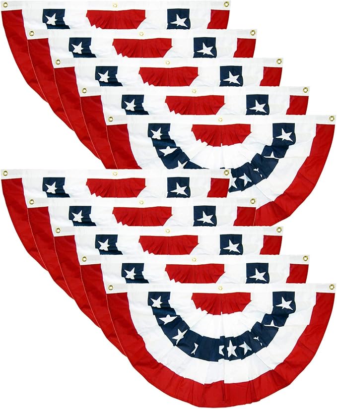 EBaokuup 10PCS USA Patriotic Pleated Fan Flags,3x1.5Ft American Bunting Banner Flag,Stars and Stripes Flag for Memorial Day and 4th of July