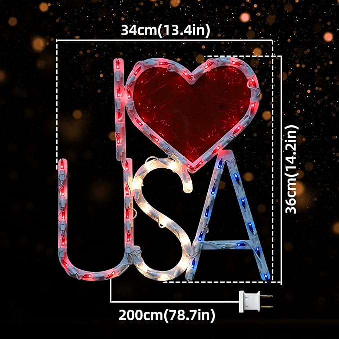 LAMPHOME 50L Patriotic Window Lights, July 4th Independence Day Decorations, Fourth of July USA Window Lights, Outdoor & Indoor 4th of July Window Lights for Home, Porch, Memorial Day Decor