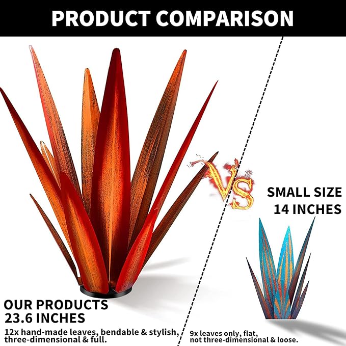 KODIBO Large Tequila Rustic Sculpture, Rustic Metal Agave Plants for Outdoor Patio Yard, Home Decor Hand Painted Garden Yard Statue, Lawn Ornaments Yard Stakes (Red - L)