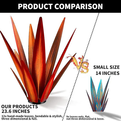 KODIBO Large Tequila Rustic Sculpture, Rustic Metal Agave Plants for Outdoor Patio Yard, Home Decor Hand Painted Garden Yard Statue, Lawn Ornaments Yard Stakes (Red - L)