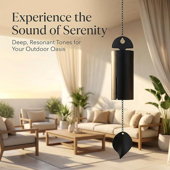 Wind Chimes for Outside Deep Tone, Black Large Metal Unique Serenity Bell with Deep Resonance Cylinder Memorial Wind Chime Outdoor for Garden Patio Yard Porch