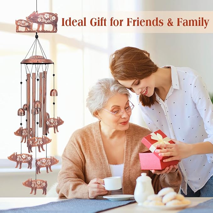Pig Wind Chimes Outdoor Pig Gifts for Women Men Mom Dad Best Birthday Unique Gardening Gifts Metal WindChimes for Outside/Indoors, Lawn, Patio, Home, Yard Decor, Garden Decorations