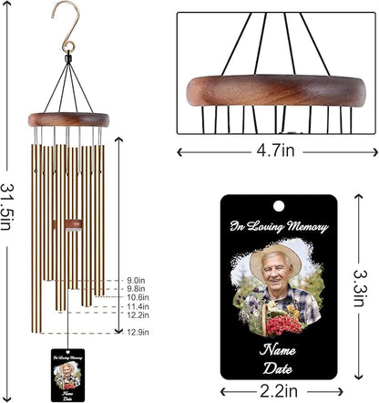 Personalized Custom Wind Chimes Memorial Engraved Gifts for Loss of Loved One Mother Dad Mom Dog Pet Customized Outdoor Sympathy Wind Chimes with Photo Text