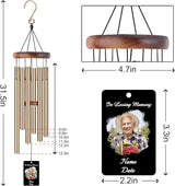 Personalized Custom Wind Chimes Memorial Engraved Gifts for Loss of Loved One Mother Dad Mom Dog Pet Customized Outdoor Sympathy Wind Chimes with Photo Text