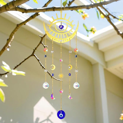 H&D HYALINE & DORA Crystal Suncatcher Evil Eye Sun Catchers for Windows Hanging Indoor Outdoor Home Decor Prism Rainbow Maker