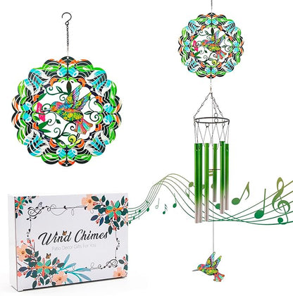 Wind Chimes with Hummingbird Wind Spinner, Gifts for Men, Women, Retirement, Teacher, Parents - Outdoor Hanging Decor Clearance for Garden, Patio, Backyard Or Porch