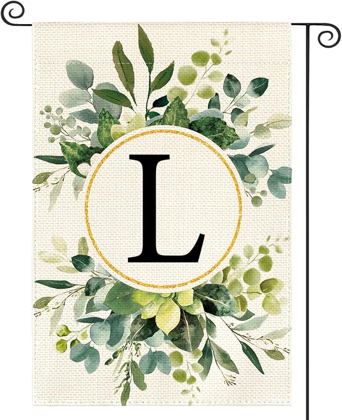 AVOIN colorlife Monogram Letter L Floral Garden Flag 12x18 Inch Double Sided Outside, Family Last Name Initial Yard Outdoor Decoration