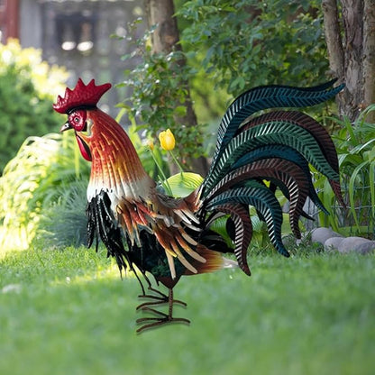 Fenteer Metal Decor Farm Animal Figurine Outdoor Garden Statue Landscape Chicken Sculpture Iron Crafts for Home, Orange