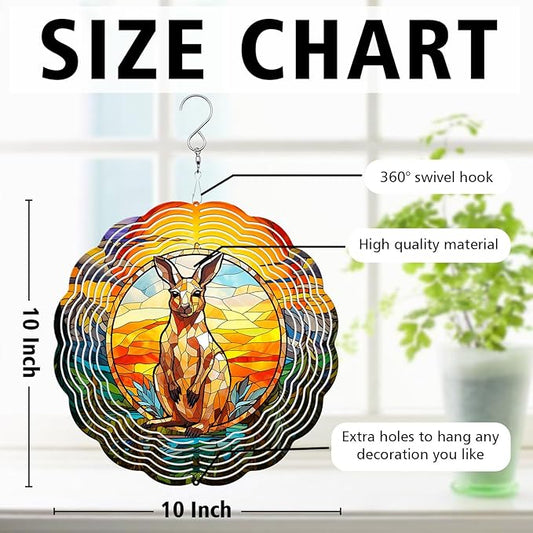 Kangaroo Wind Spinner, Kangaroo Stained Glass Wind Spinner, Wind Sculpture Kangaroo Wind Spinners for Garden Patio Yard Decor