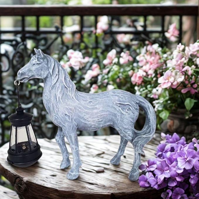 Horse Garden Statue with Solar Lantern,Garden Outdoor Horse Figurines Decor for Farmhouse Patio Yard Lawn Home Gifts for Mom Grandma Wome Housewarming Christmas Birthday