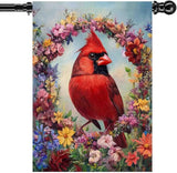 Cardinal Bird Spring House Flag 28x40 Inch Double Sided Large Burlap Summer Floral Wreath Yard Flag Outdoor Outside Seasonal Farmhouse Decoration