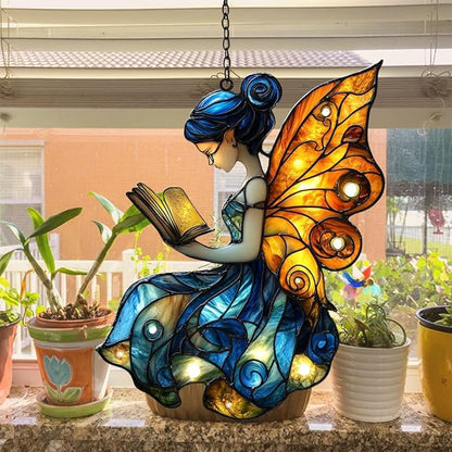 Starry Night Fiary Acrylic Suncatcher Stained Glass Effect Window Car Hanging Christmas Ornament Indoor Outdoor Decor Garden Sun Catcher Panel for Fairy Lover for Women Mom Grandma