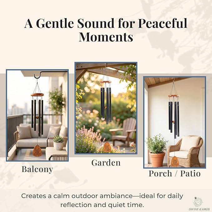 Memorial Wind Chimes for Outside - 28 in. Sympathy Wind Chime Gift with Keepsake Stone & Message Card, Calming Tone, Wood Mute Damper, Garden Porch Patio Decor