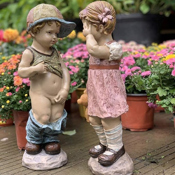 Garden Ornaments Decor Statue Outdoor,Garden Ornament Sculpture Garden Ornaments Outdoor Simulation Character Boy Girl Waterproof Resin Garden Statue for Yard Landscape Lawn Decoration Craft