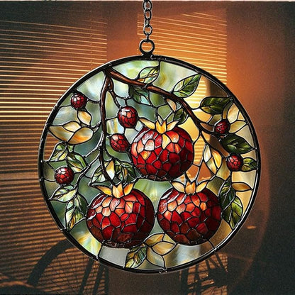 Cottage Pomegranate Acrylic Suncatcher Stained Glass Effect Window Car Hanging Christmas Ornament Indoor Outdoor Decor Garden Sun Catcher Panel for Acrylic Suncatcher Lover for Women Mom Grandma