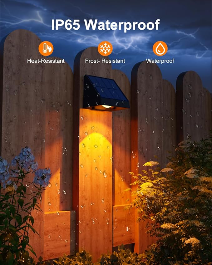 8 Pack Color Changing Solar Powered Fence Lighting Outdoor Decoration LED Waterproof Landscape Down Light for Outside Door, Garden, Balcony, Patio, Railing, Stair, 8 Colorful Modes, Easy 1-Min Mount