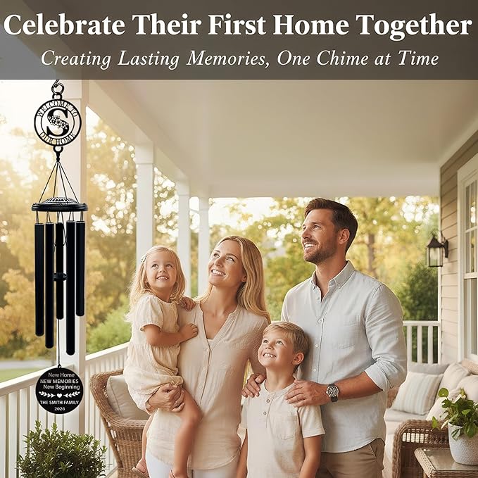Personalized Housewarming Wind Chimes New Home Gift Custom House Warming Gifts for New Apartment Couple Outdoor Hanging Home Decor Decoration