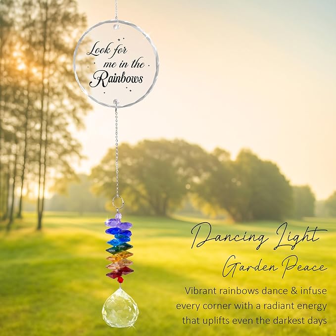 Glass Ornament Suncatcher - Look for Me in The Rainbows - Sympathy Gift for Loss of Loved One - Grief Gifts - Heaven Keepsake - Mother's Day for Mom Dad Sisters Brothers