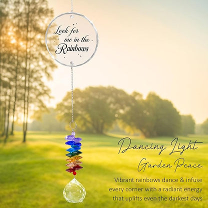 Glass Ornament Suncatcher - Look for Me in The Rainbows - Sympathy Gift for Loss of Loved One - Grief Gifts - Heaven Keepsake - Mother's Day for Mom Dad Sisters Brothers