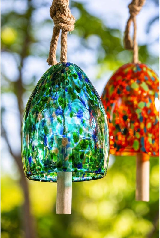 Evergreen Colorful Art Glass Wind Chime | Turquoise Blue| Solid Wood Striker | Natural Deep Tone | 8 Inches Tall | Beautiful Gift for Patio, Garden, Outdoor Home décor