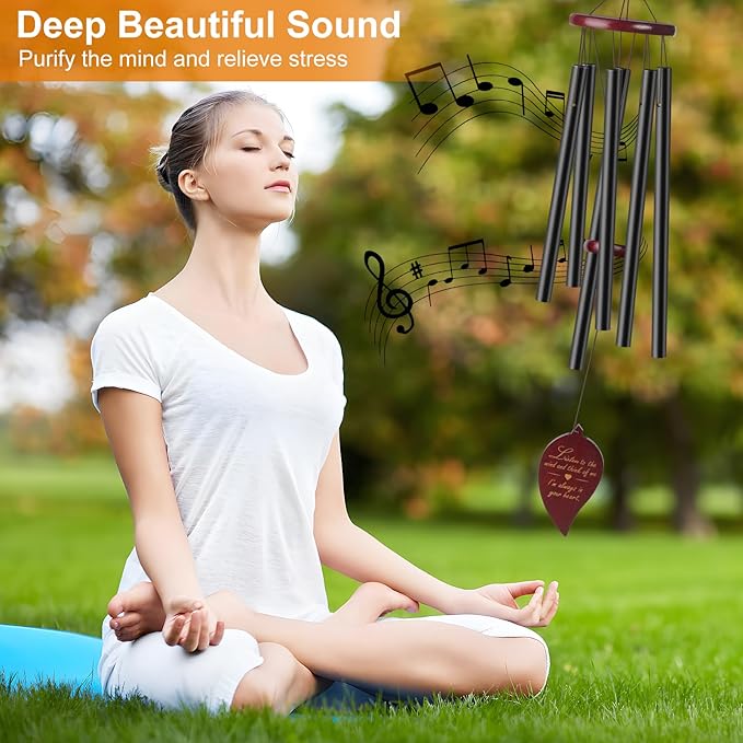 Generic Black Outdoor Wind Chimes with 6 Metal Tubes & Hook, Deep Tone Sympathy Chimes for Loss of a Loved One