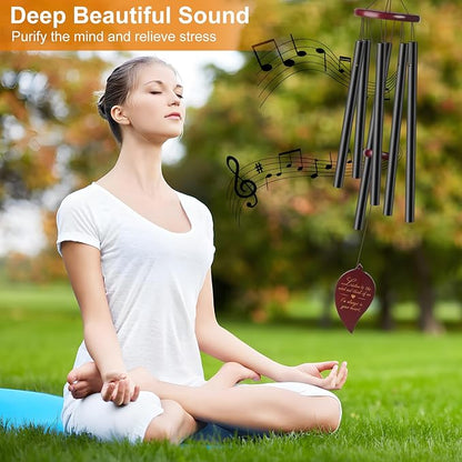 Generic Black Outdoor Wind Chimes with 6 Metal Tubes & Hook, Deep Tone Sympathy Chimes for Loss of a Loved One