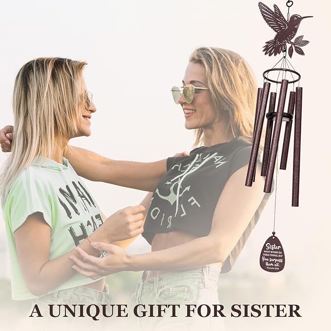 Aurahouse Sister Mothers Day Birthday Gifts, 37'' Sister Wind Chimes for Sisters, Sisters Gift from Sister Brother for Christmas, Bronze