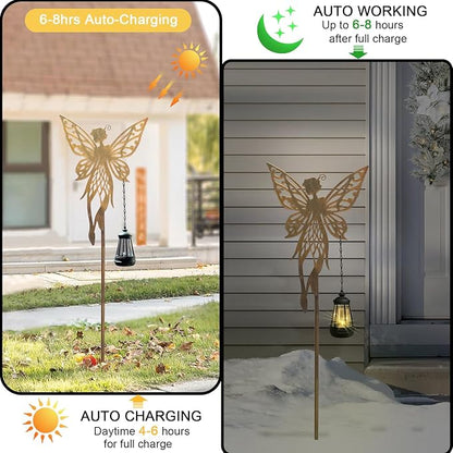 Solar Dancing Fairy Garden Decor, Outdoor Metal Fairy Statues with Stakes, Waterproof Garden Ornament for Patio Lawn Yard, Housewarming Gift for Gardening Mom Grandma