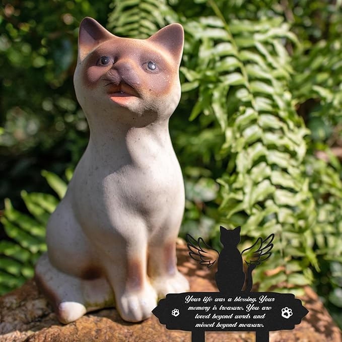 Rngmsi Cat Memorial Decorations - Garden Stakes Markers with Angel Wings, Waterproof Metal Plaques for Cemetery, Cat Grave Decor