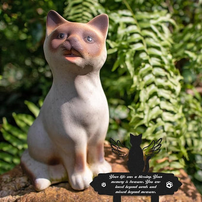 Rngmsi Cat Memorial Decorations - Garden Stakes Markers with Angel Wings, Waterproof Metal Plaques for Cemetery, Cat Grave Decor