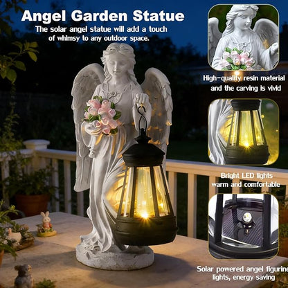 VEEKI Solar Angel Statue Outdoor, Garden Statue Angel Figurine Lights Outdoor Waterproof, Resin Angel Sculpture for Garden Yard Lawn Grave Cemetery Decor, Gift for Mom Grandma Women